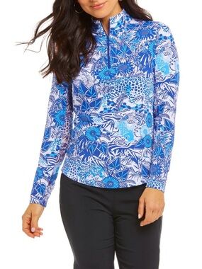 Ibkul Icifil Long Sleeve Golf UPF 50 Sun Shirt 1/4 Zip Mock Neck XL